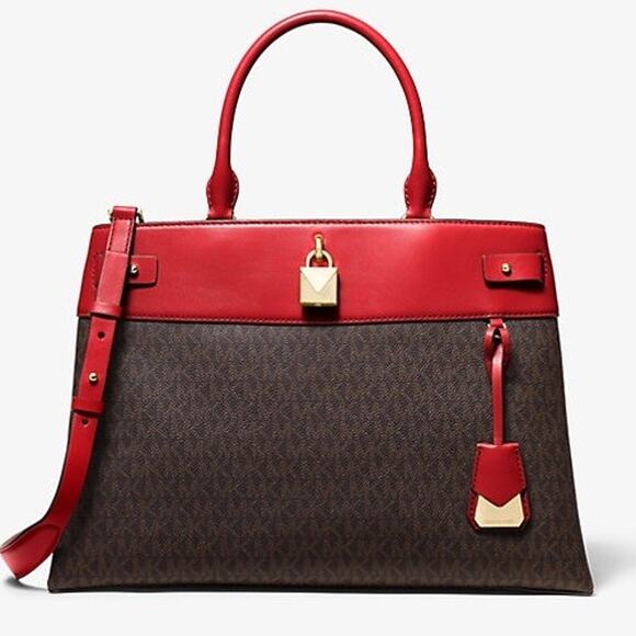 MICHAEL Michael Kors Gramercy Large Logo Satchel in Brown/Brandy Excellent - Picture 1 of 16